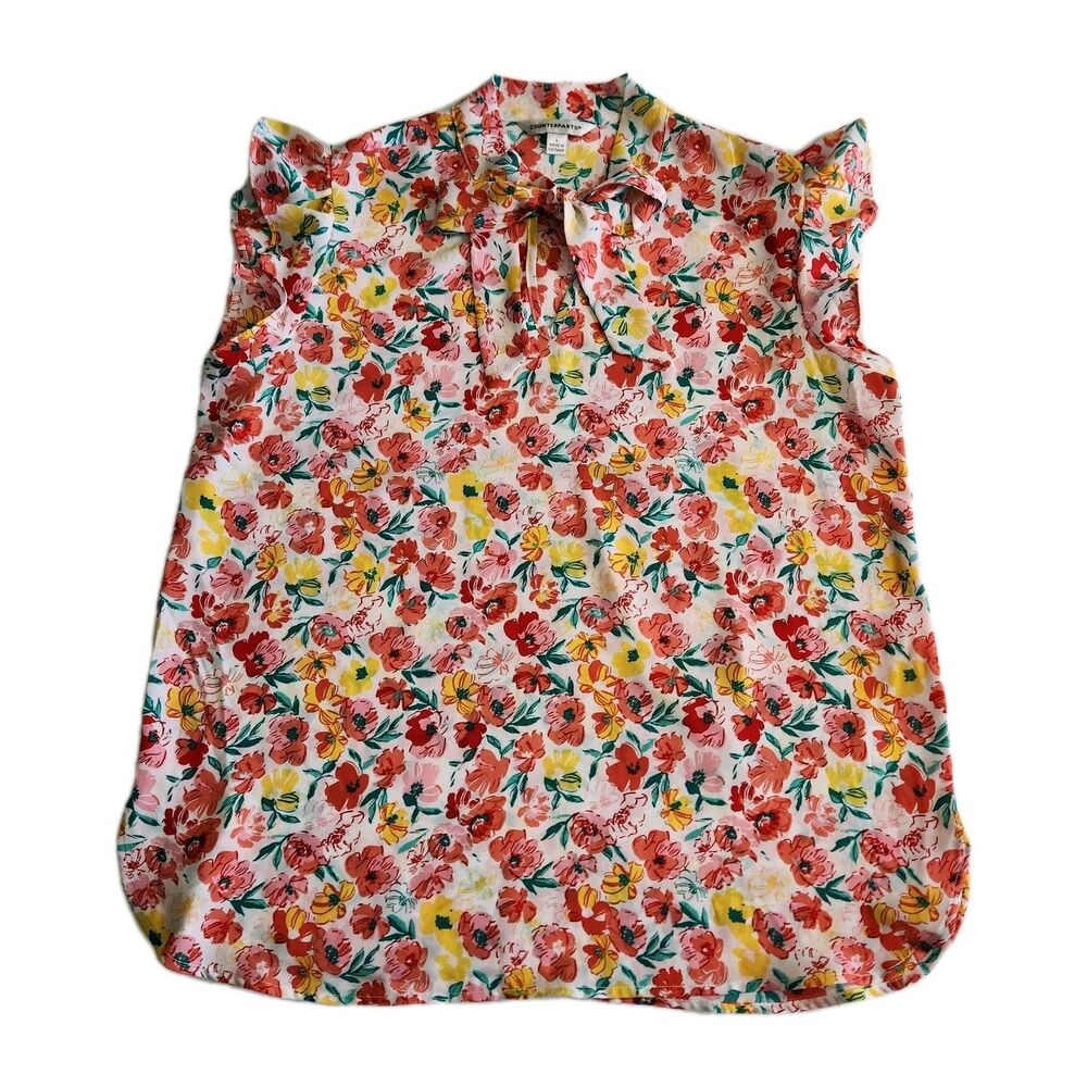 Counterparts Floral Flutter Sleeve Blouse Cottage Coquette Women SZ Large